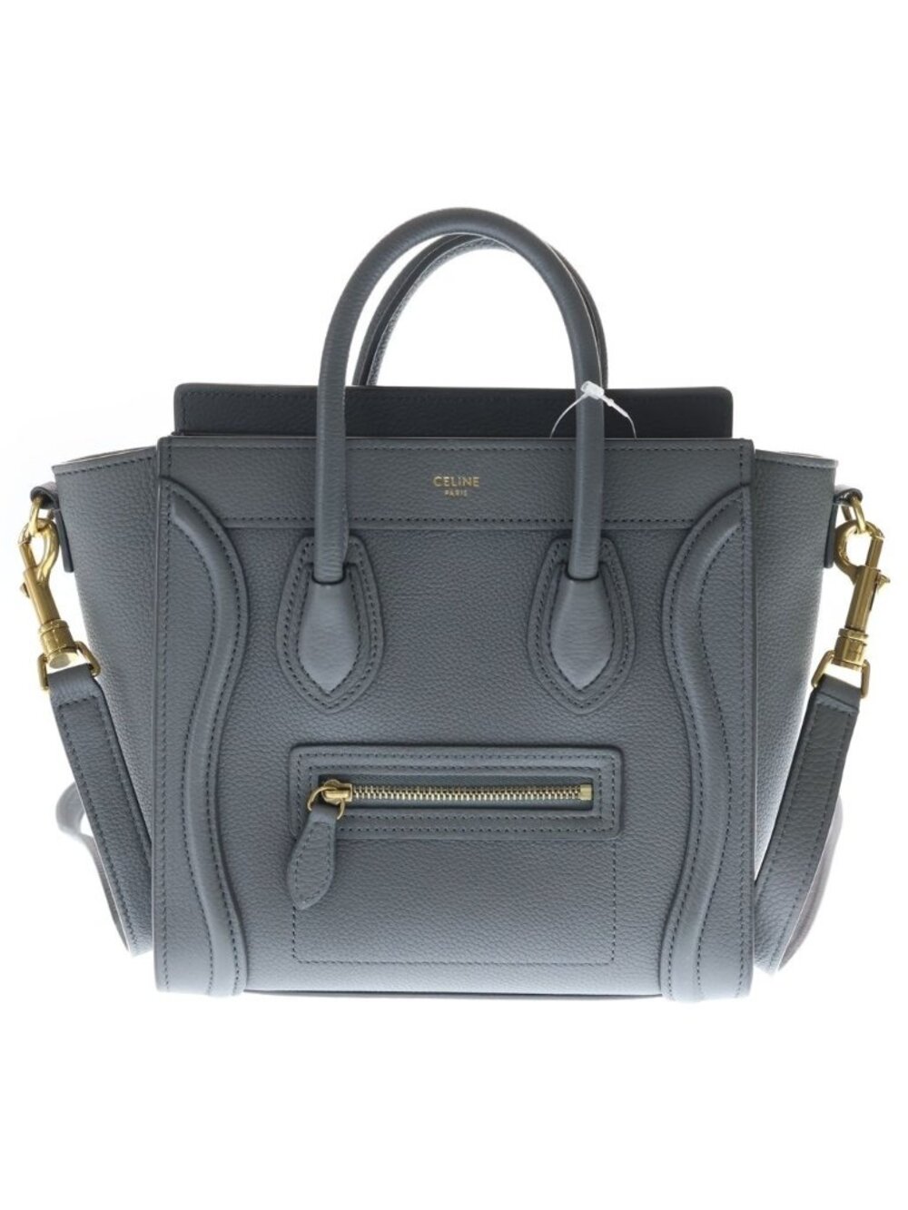 Celine Luggage Nano 2-Way Shoulder Bag Gray Leather Gold
